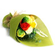 Seifenblumenbouquet 'stehend' - grün&gelb