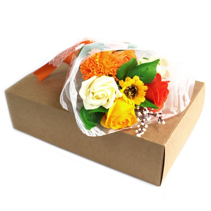 Seifenblumenbouquet in Schachtel - orange