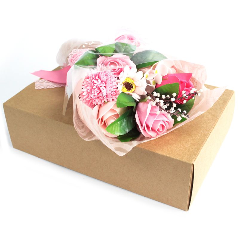Seifenblumenbouquet in Schachtel - rosa