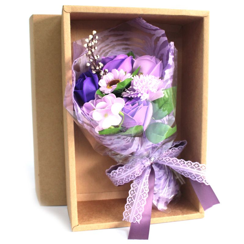Seifenblumenbouquet in Schachtel - lila