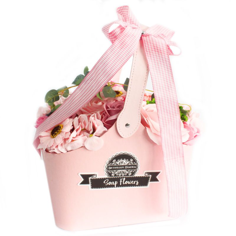 Seifenblumenbouquet in Korb - rosa