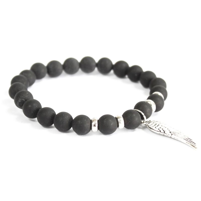 Engelsflügel / schwarzer Achat- Edelstein Armband