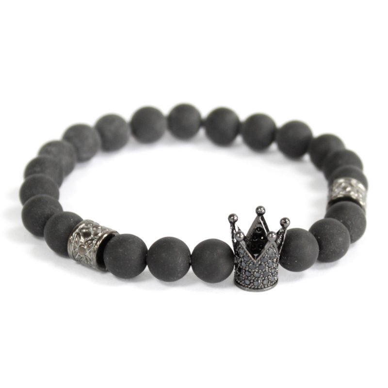 Kristallkrone / schwarzer Achat - Edelstein Armband