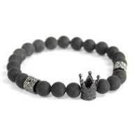 Kristallkrone / schwarzer Achat - Edelstein Armband