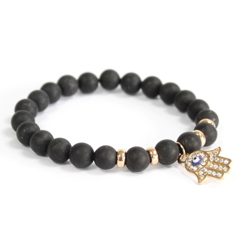Hamsa / Schwarzer Achat - Edelstein Armband