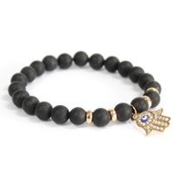 Hamsa / Schwarzer Achat - Edelstein Armband