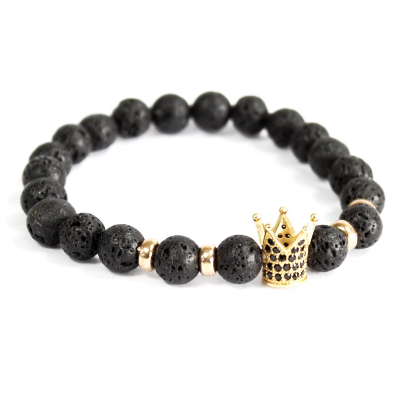 Goldkrone / Lavastein - Edelstein Armband