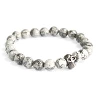 Zinn-Schädel / grauer Achat - Edelstein Armband
