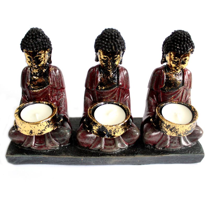 Antike Buddha Kerzenhalter - Drei Gläubige