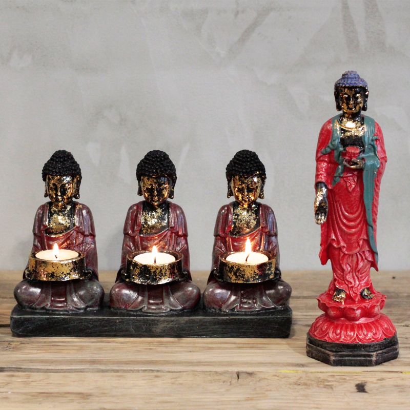 Antike Buddha Kerzenhalter - Drei Gläubige