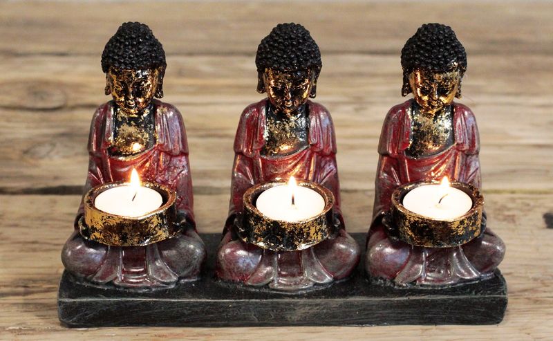 Antike Buddha Kerzenhalter - Drei Gläubige