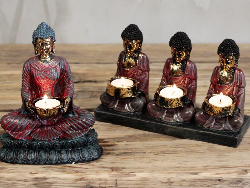 Antike Buddha Kerzenhalter - Drei Gläubige