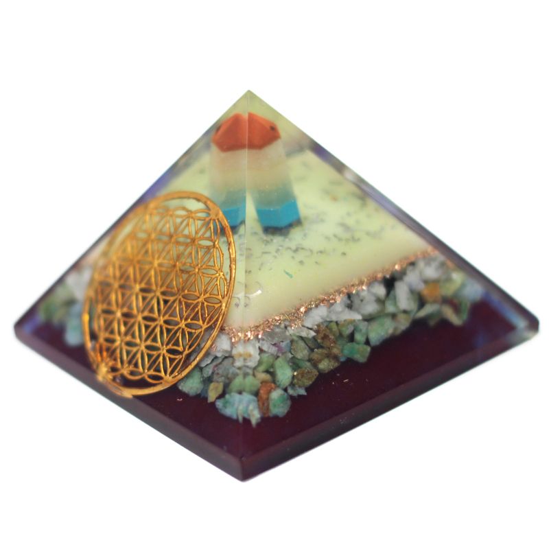 Große Orgonit Pyramide 80mm - Blume des Lebens Symbols