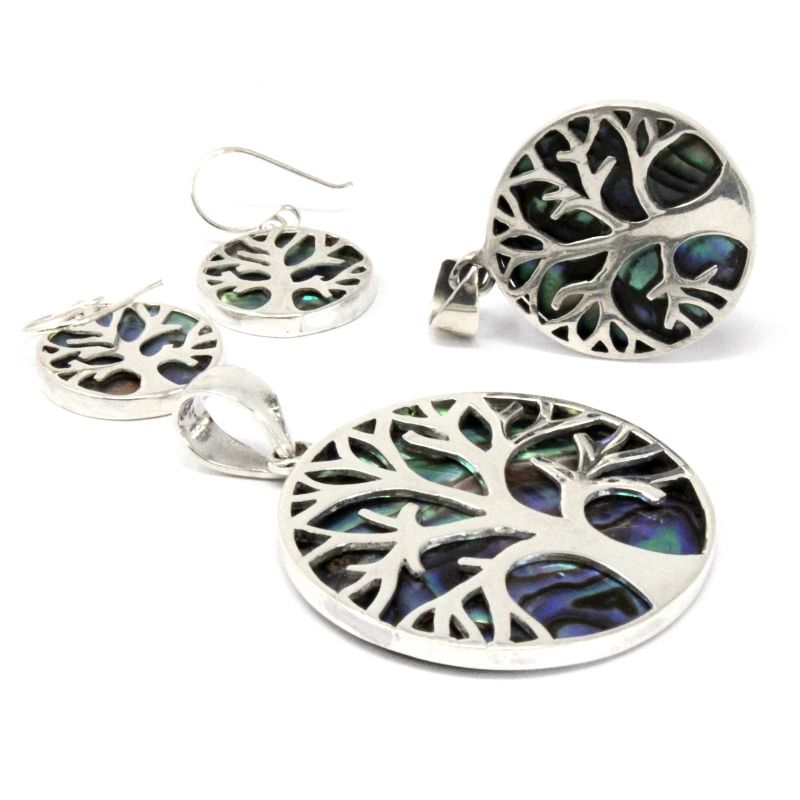 Baum des Lebens Silber Ohrringe 15mm - Abalone