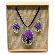 Schmuck mit gepr. Blumen - Baum des Lebens Set - Lavendel