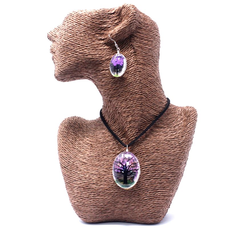 Schmuck mit gepr. Blumen - Baum des Lebens Set - Lavendel