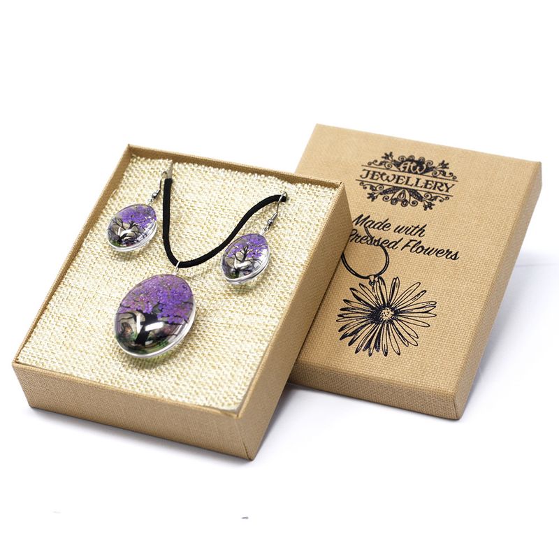 Schmuck mit gepr. Blumen - Baum des Lebens Set - Lavendel