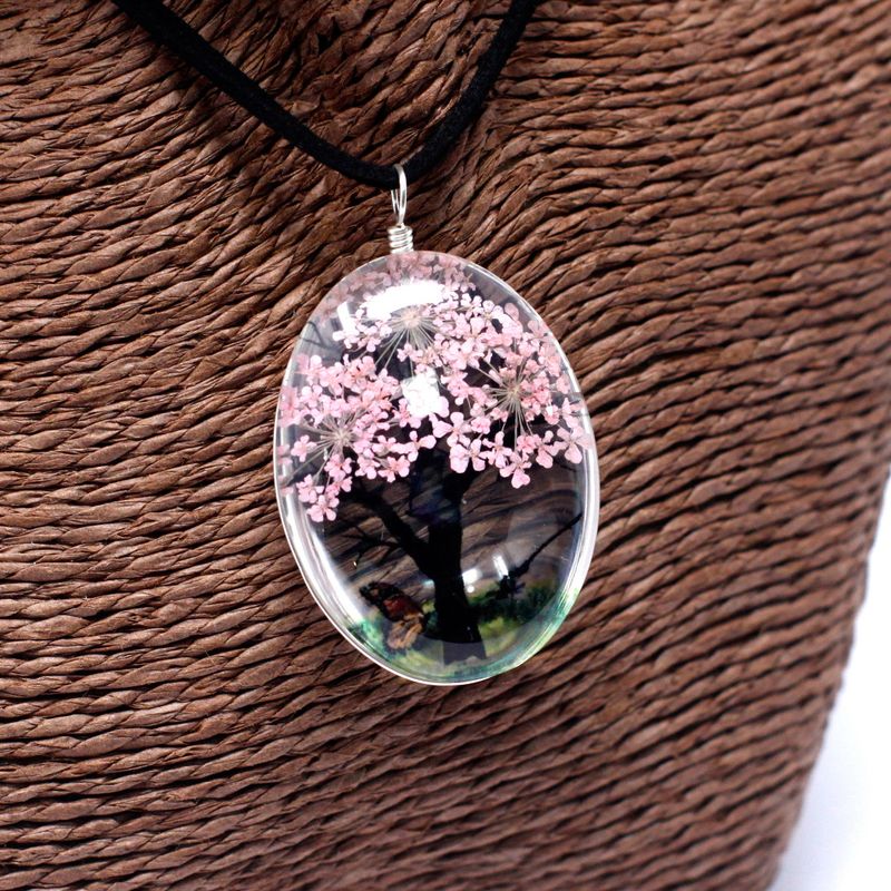 Schmuck mit gepr. Blumen - Baum des Lebens Set - Rosa
