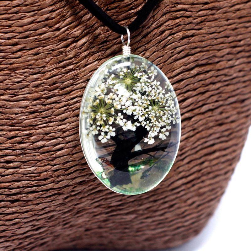 Schmuck mit gepr. Blumen - Baum des Lebens Set - Weiß