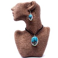 Schmuck mit gepr. Blumen - Baum des Lebens Set - Blaugrün