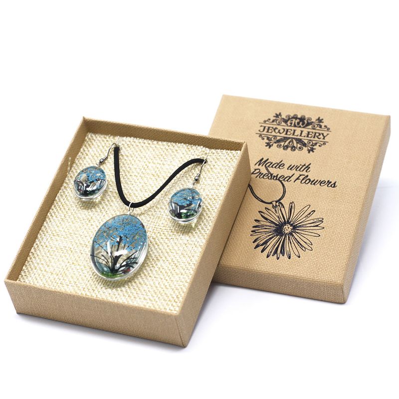 Schmuck mit gepr. Blumen - Baum des Lebens Set - Blaugrün