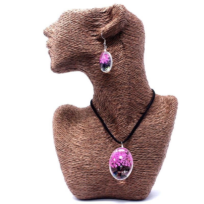 Schmuck mit gepr. Blumen - Baum des Lebens Set - Fuchsia
