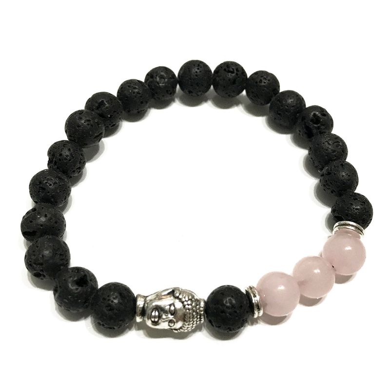 Lava-Steinarmband - Buddha-Rosenquarz