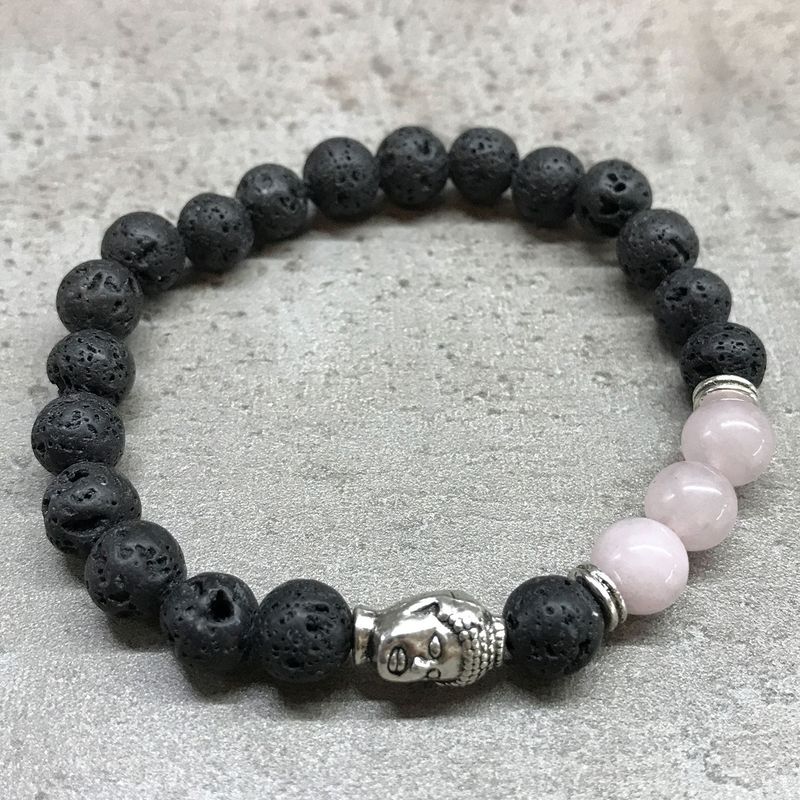 Lava-Steinarmband - Buddha-Rosenquarz