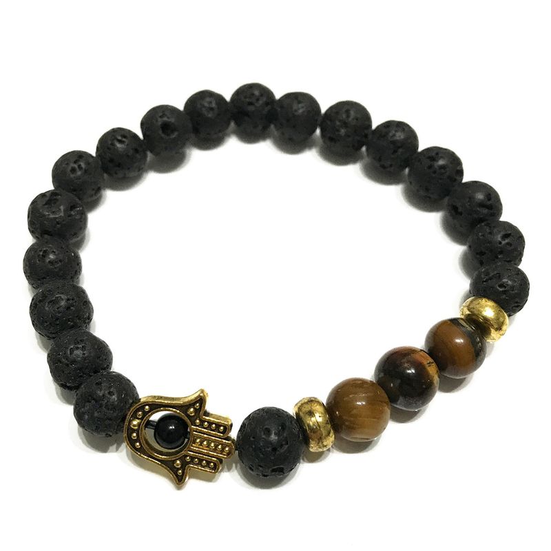 Lava-Steinarmband - Hamsa Tigerauge