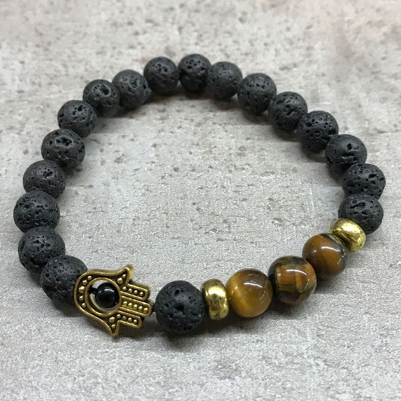 Lava-Steinarmband - Hamsa Tigerauge