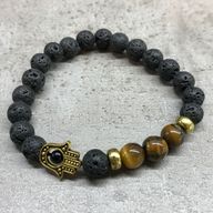 Lava-Steinarmband - Hamsa Tigerauge