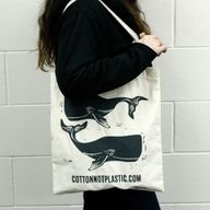 Große Baumwolltasche 38x42 'schwarze Wale'