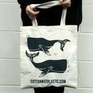 Große Baumwolltasche 38x42 'schwarze Wale'