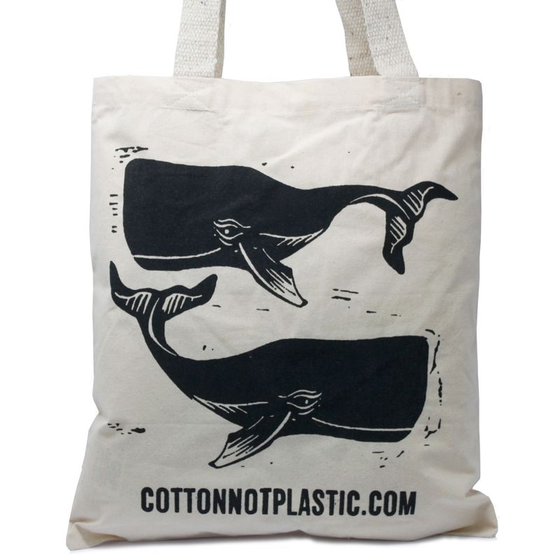 Große Baumwolltasche 38x42 'schwarze Wale'