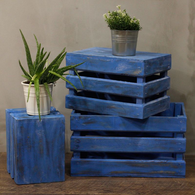 3er Holzbox Set - Blau