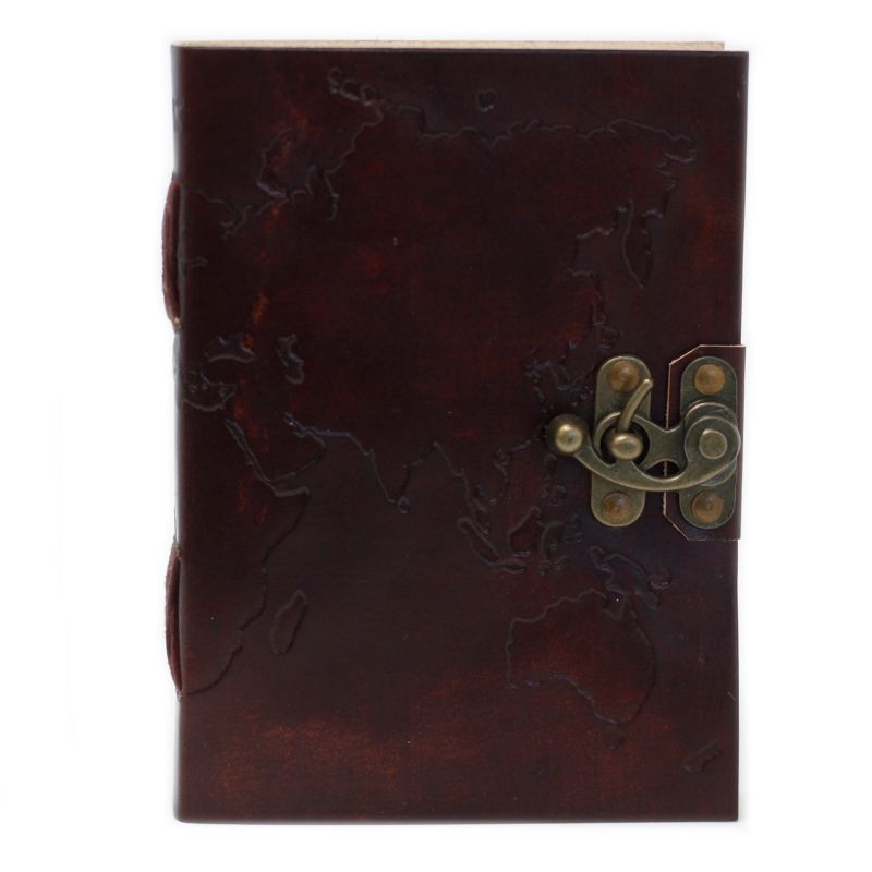 Ledernotizbuch - Weltkarte  (18x13 cm)