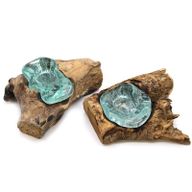 Geschmolzenes Glas auf Holz - Kerzenhalter