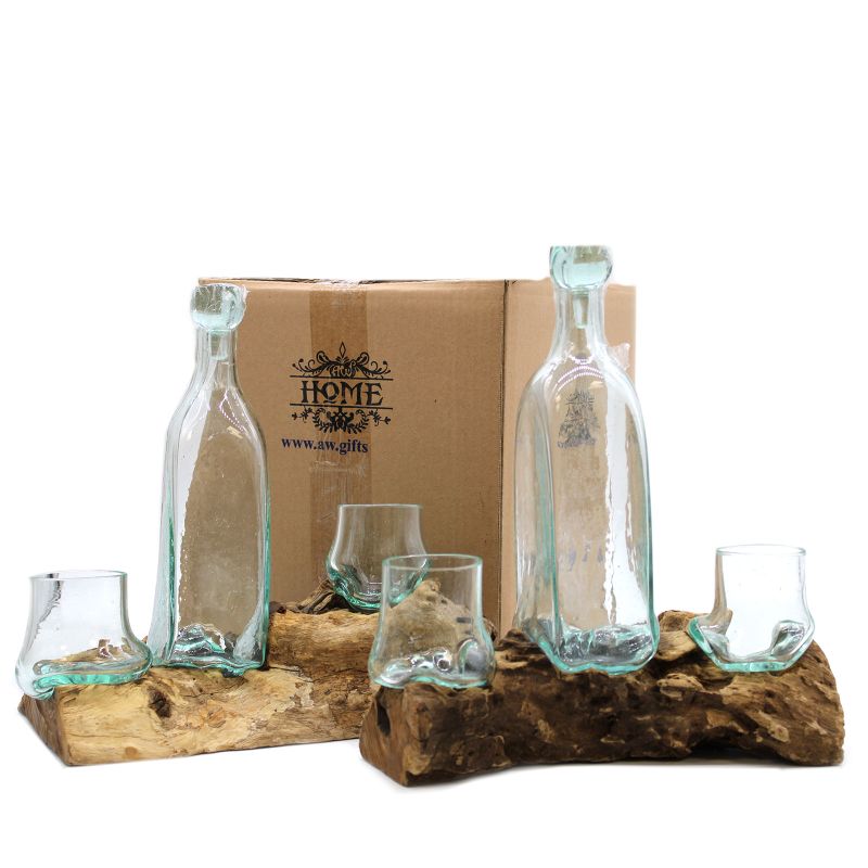 Geschmolzenes Glas auf Holz - Whisky Set