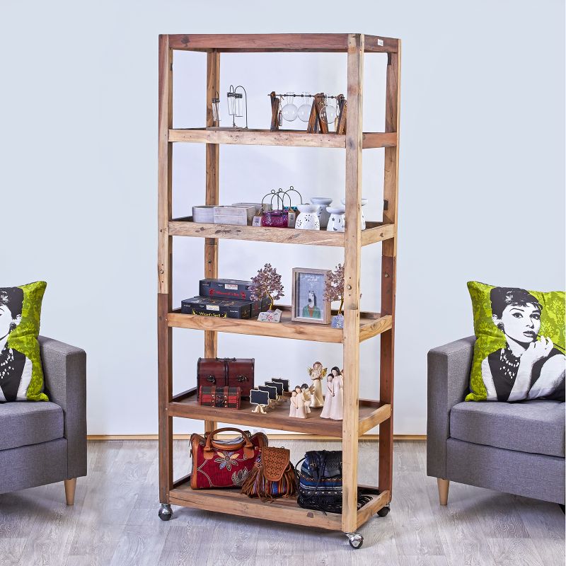 Sechs Fächerregal mit Rollen - Recycling Holzmöbel 180x79x37cm