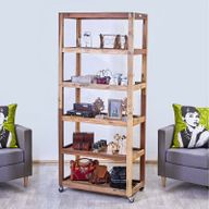 Sechs Fächerregal mit Rollen - Recycling Holzmöbel 180x79x37cm