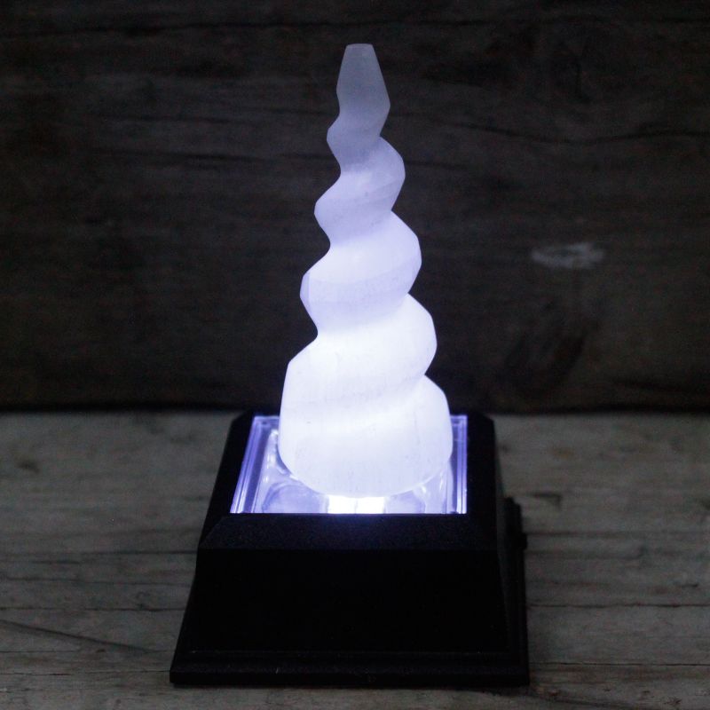 Selenit Spiral -Einhornhorn-Turm - 10 cm