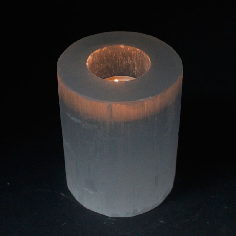 Kerzenhalter aus Selenit "Zylinder" 10 cm