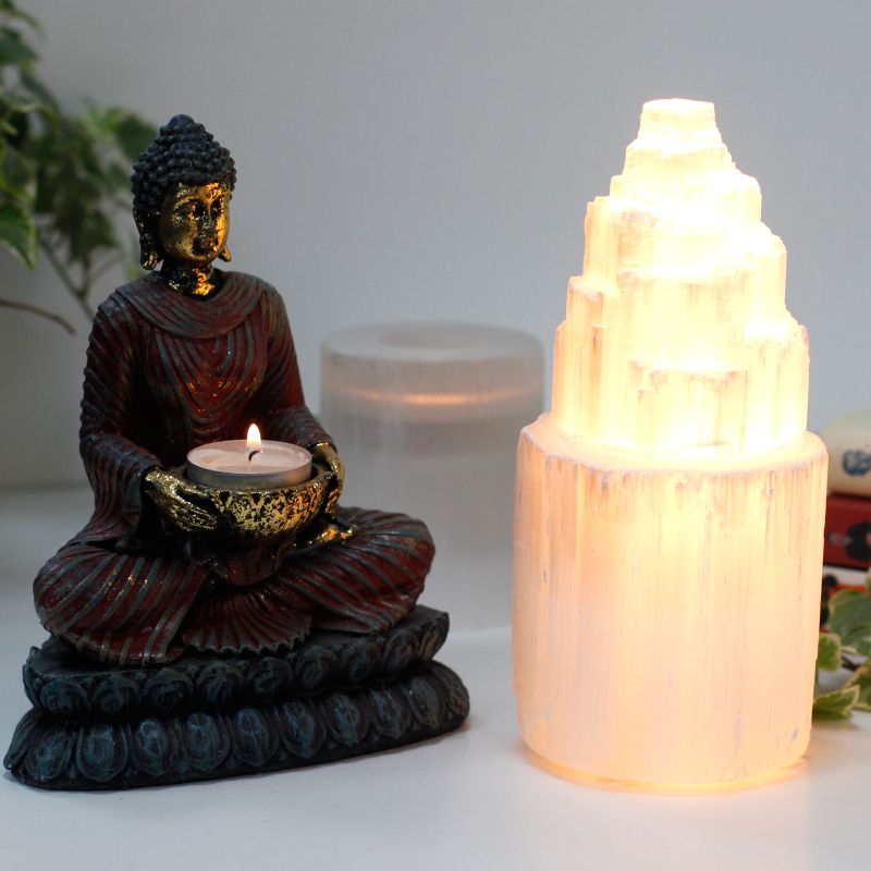 Natürliche Selenit-Turmlampe - 20 cm