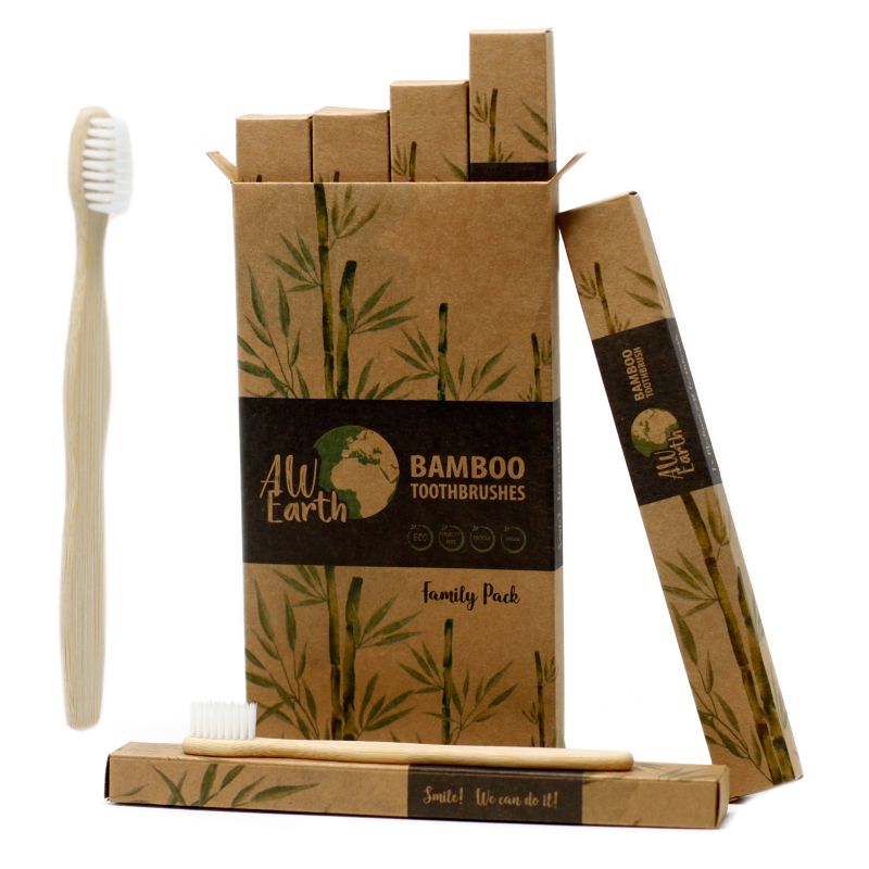 Bambus Zahnbürste - Weiß - Family Packung 4 St - mittelweich
