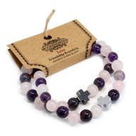 Set mit 2 Edelstein Freundschaftsbänder - Liebe - Amethyst & Rosenquarz
