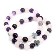 Set mit 2 Edelstein Freundschaftsbänder - Liebe - Amethyst & Rosenquarz