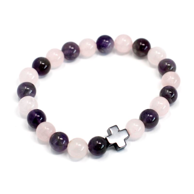Set mit 2 Edelstein Freundschaftsbänder - Liebe - Amethyst & Rosenquarz