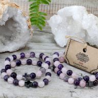 Set mit 2 Edelstein Freundschaftsbänder - Liebe - Amethyst & Rosenquarz