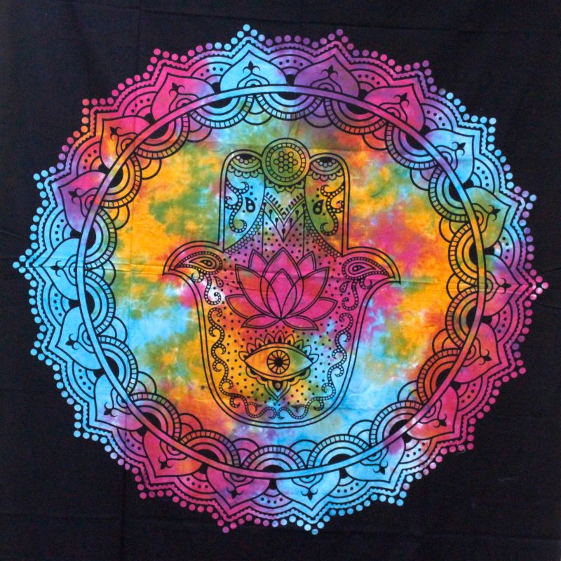 Tagesdecke aus Baumwoll / Wandbehang - Schwarzer Hamsa