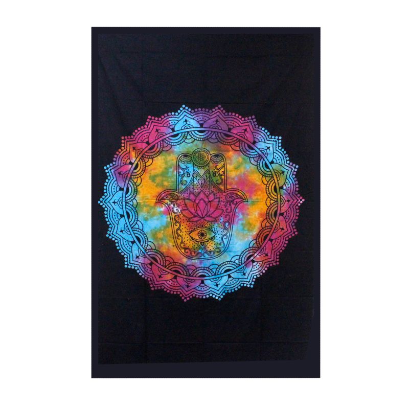 Tagesdecke aus Baumwoll / Wandbehang - Schwarzer Hamsa